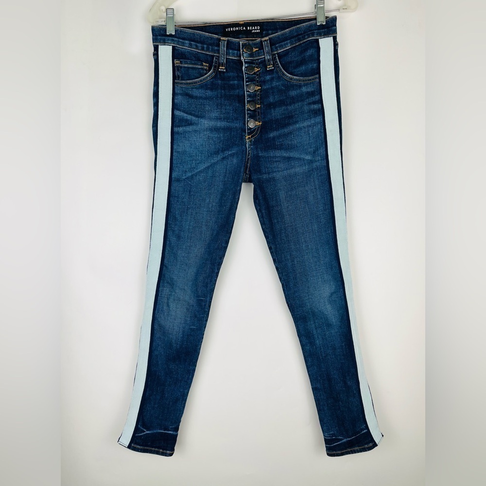 Veronica Beard Debbie 10” Skinny Jeans Blue Tidal Tuxedo Stripe